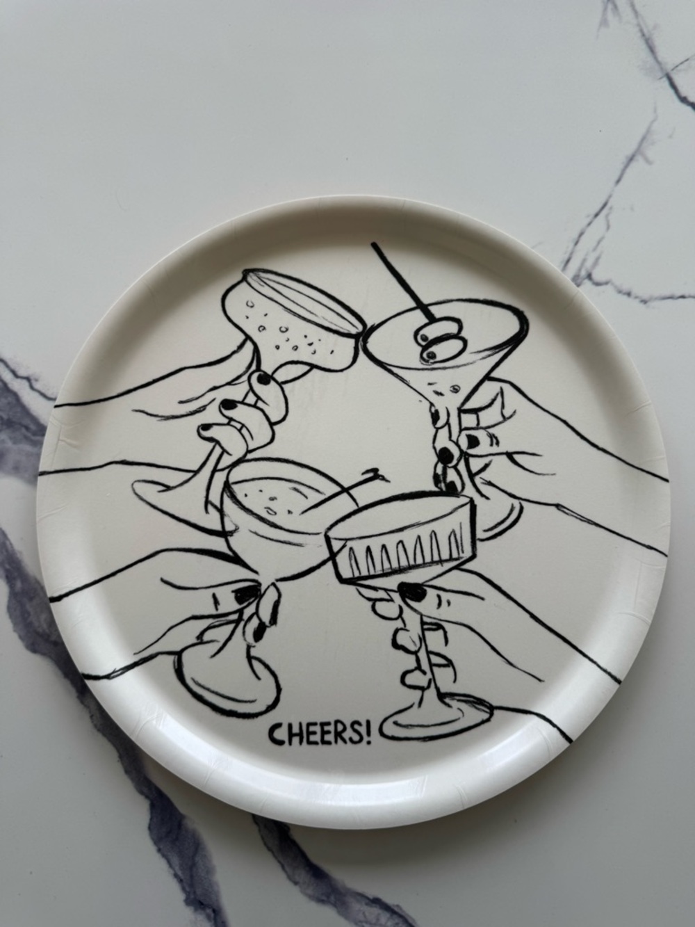 Desenio Cheers Cocktail Illustration Plate - Black & White